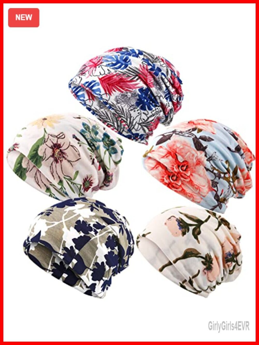 5 Pack Slouchy Beanie Chemo Hat Stretch Cancer Head Wraps Sleep Scarf